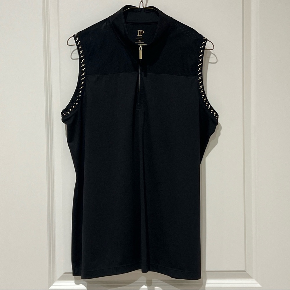 EP New York Black Sleeveless Golf Top with Mandarin Collar and Gold Trim size XL